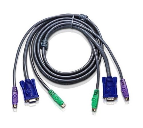 ATEN Шнур, мон+клав+мышь PS/2, HD DB15+2x6MINI-DIN, Male-Female, 8+6+6 проводов, опрессованный, 5 метр., черный