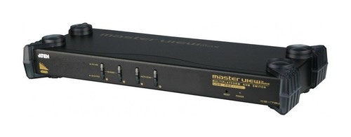 ATEN Переключатель, электрон., KVM+Audio, 1 user USB+VGA => 4 cpu PS2/USB+VGA, без шнуров, 2048x1536, 1U 19", исп.спец.шнуры, OSD, каскад 64