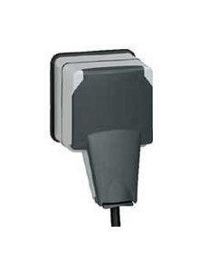 LEGRAND Розетка 2К+3 со шторками и крышкой, 16А, 250В, серая, Plexo