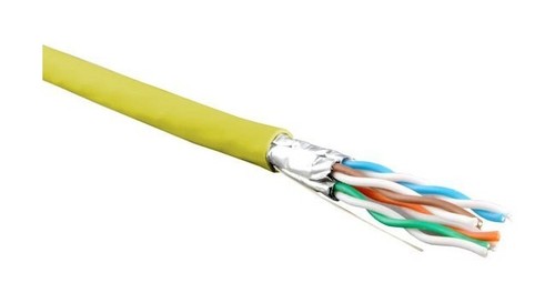 Hyperline (500 м) Кабель витая пара, экранир. U/FTP, кат. 6, 4 пары (23 AWG), одножил. (solid), кажд.пара в фольге, LSZH, нг(А)-HF, –20°C–+60°C, желтый-гарантия: 15 лет компон., 25 лет системная