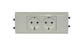 LEGRAND Модуль розетки 2х2К+З, 2М, немецкий стандарт (Schuko), безвинтовые зажимы, с суппортом и лицевой панелью, проходной (в короб с крышкой 65мм), Mosaic