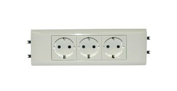 LEGRAND Модуль розетки 3Х2К+З, 6М, немецкий стандарт (Schuko), безвинтовые зажимы, с суппортом и лицевой панелью, проходной (в короб с крышкой 65мм), Mosaic