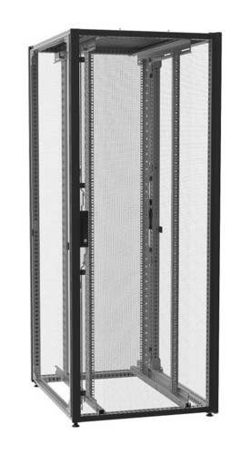 ZPAS Шкаф серверный 19", 42U, 2000х600х1000мм (ВхШхГ), двери металлические одностворчатые с перфорацией 86%, боковые панели в комплект не входят, без нижн.панели, 2 пары 19" монтажных профилей, ножки, черный (RAL9005