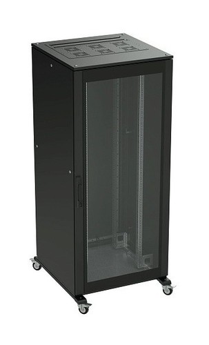 DKC / ДКС Напольный шкаф 42U 600х1000мм (ВхШхГ), передняя дверь стекло, задняя глухая дверь, крыша укомплектована вводом и заглушками, черный RAL 9005