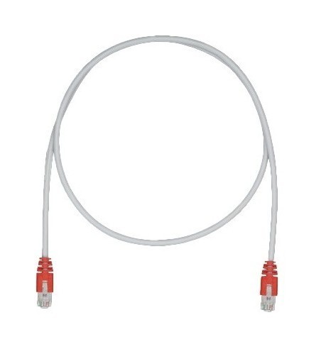 PANDUIT Патч-корд TX5e F/UTP, Cat.5e, с модульными разъёмами PAN-PLUG™ на обоих концах, 26 AWG, 1 м, серый с красными колпачками