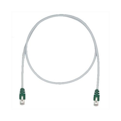 PANDUIT Патч-корд TX5e F/UTP, Cat.5e, с модульными разъёмами PAN-PLUG™ на обоих концах, 26 AWG, 3 м, серый с зелеными колпачками