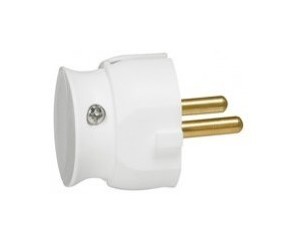 LEGRAND 50183 Вилка 2К пластиковая, 16А, винт сбоку, макс. сечение кабеля 2х2.5мм, прямая, белая