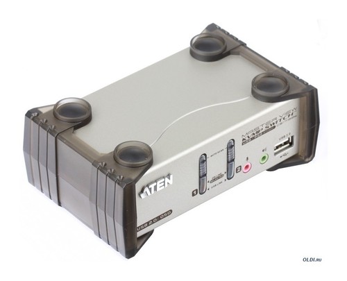 ATEN Переключатель, электрон., 2-х портовый, KVM+Audio+USB 2.0, 1 user PS2/USB+VGA => 2 cpu PS2/USB+VGA, со шнурами USB 2х1.2м., 2048x1536, настол., исп.спец.шнуры, OSD, некаскад.