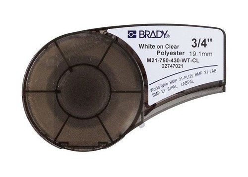 BRADY Лента 19.05 мм х 6.4 м, полиэстер, белый на прозрачном, M21-750-430-WT-CL