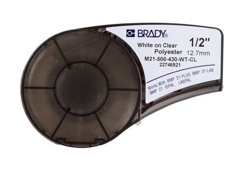 BRADY Лента 12.7 мм х 6.4 м, полиэстер, белый на прозрачном, M21-500-430-WT-CL