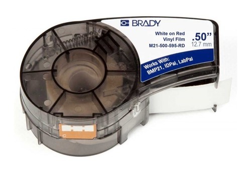 BRADY Лента 12.7 мм х 6.4 м, винил, белый на красном, M21-500-595-RD