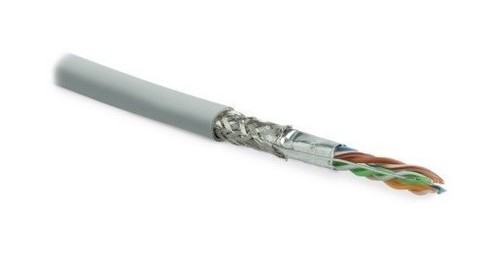 Hyperline (305 м) Кабель витая пара SF/UTP, категория 5e, 4 пары(24 AWG), одножильный(solid), экран - фольга + медная оплетка, PVC, –20°C – +75°C, серый - гарантия:15 лет компонентная; 25 лет системная