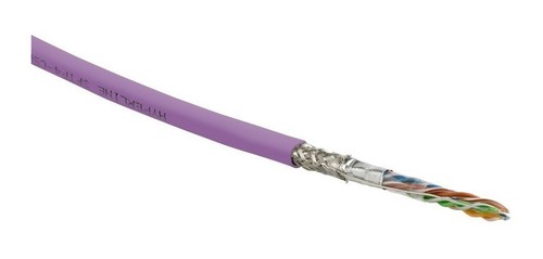 Hyperline (305 м) Кабель витая пара SF/UTP, категория 5e, 4 пары (24 AWG), одножильный (solid), экран - фольга + медная оплетка, LSZH, –20°C – +75°C, розовый - гарантия:15 лет компонентная, 25 лет системная