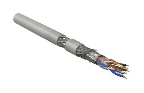 Hyperline (305 м) Кабель витая пара, экранированная SF/UTP, категория 5e, 4 пары (26 AWG), многожильный (patch), экран - фольга + медная оплетка, PVC, –20°C – +75°C, серый