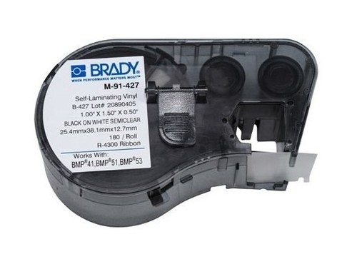 BRADY M-91-427 самолам. этикетки 25.4х38.1мм (поле 38.1х12.7мм), винил белый, печать черным, в картридже 180шт. (BMP41/51/53)