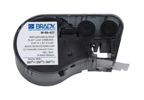 BRADY M-89-427 самолам. этикетки 12.7х38.10мм (поле 12.70х12.70.мм), винил белый, печать черным, в картридже 180шт. (BMP41/51/53)