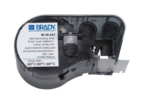 BRADY M-49-427 самолам. этикетки 25.4х25.4мм (поле 25.4х9.53мм), винил белый, печать черным, в картридже 260шт. (BMP41/51/53)