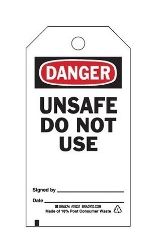 BRADY Бирка безопасности, легенда "DANGER UNSAFE", 145*85 мм, материал ПВХ, 10 шт/упак"