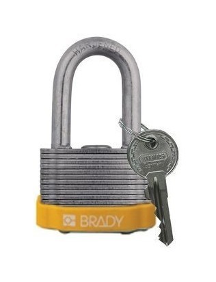 BRADY Стальные замки, высота дужки 38 мм, диаметр дужки 7 мм, цвет бампера - желтый, 1 ключ, устойчив к низкой температуре (6 шт/к-т)