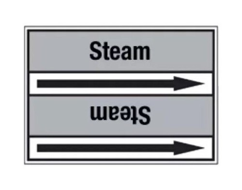 BRADY Стрелка для маркировки трубопровода, легенда "Steam", черный на сером, 100мм*33м, высота текста 13 мм, 220 маркеров/рулон, B-7520(ламинированный полиэстер)"