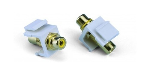 Hyperline Вставка формата Keystone Jack с проходным адаптером RCA (желтый), Hex. type, gold plated, ROHS, белая