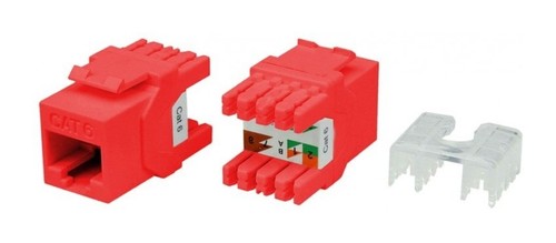 Hyperline Вставка Keystone Jack RJ-45(8P8C), категория 6, тип 180 градусов, красная