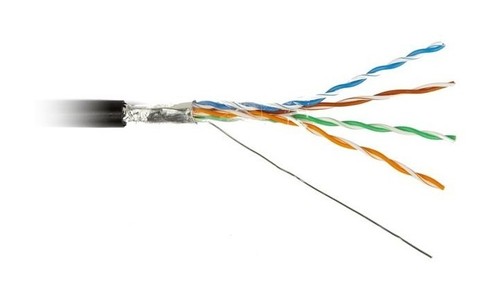 Hyperline (500м) Кабель витая пара, экранир. F/UTP, кат. 5e, 4 пары (24AWG), одножильный (solid), экран - фольга, внешний, PE, -40°C–+60°C, черный-гарантия: 15 лет компонентная