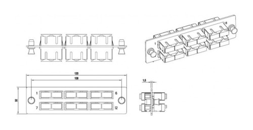 Hyperline Панель для FO-19BX с 6 SC (duplex) адаптерами, 12 волокон, многомод OM2, 120x32 мм, адаптеры цвета бежевый (beige)