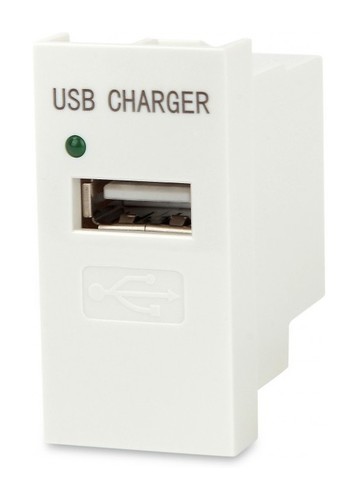 Hyperline Модуль розетки USB для зарядки, 1 порт, 1М, 1А, 5В, 45x22.5мм, белый