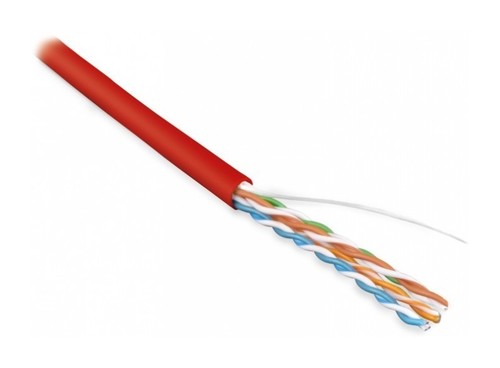 Hyperline (305 м) Кабель витая пара, неэкранированная U/UTP, категория 5e, 4 пары (24 AWG), одножильный (solid), PVC, -20°C – +75°C, красный - гарантия: 15 лет компонентная, 25 лет системная