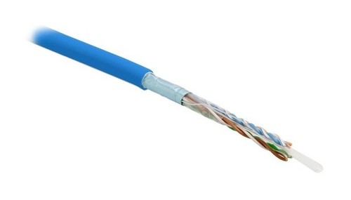 Hyperline (305 м) Кабель витая пара, экранированная F/UTP, категория 5e, 4 пары (24 AWG), одножильный (solid), экран - фольга, PVC, –20°C – +75°C, синий - гарантия: 15 лет компонентная, 25 лет системная