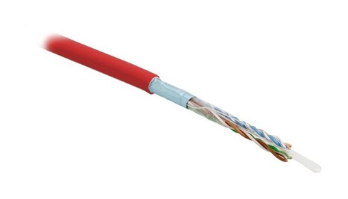 Hyperline (305 м) Кабель витая пара, экранированная F/UTP, категория 5e, 4 пары (24 AWG), одножильный (solid), экран - фольга, PVC, –20°C – +75°C, красный - гарантия: 15 лет компонентная, 25 лет системная