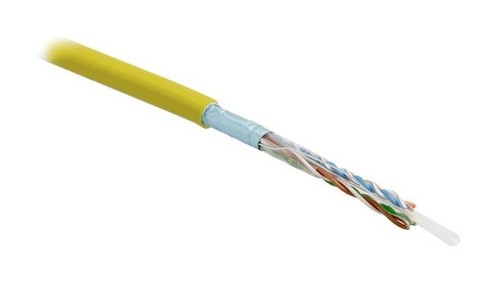 Hyperline (305 м) Кабель витая пара, экранированная F/UTP, категория 5e, 4 пары (24 AWG), одножильный (solid), экран - фольга, PVC, –20°C – +75°C, желтый - гарантия: 15 лет компонентная, 25 лет системная