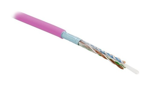 Hyperline (305 м) Кабель витая пара, экранированная F/UTP, категория 5e, 4 пары (24 AWG), одножильный (solid), экран - фольга, PVC, –20°C – +75°C, розовый - гарантия: 15 лет компонентная, 25 лет системная
