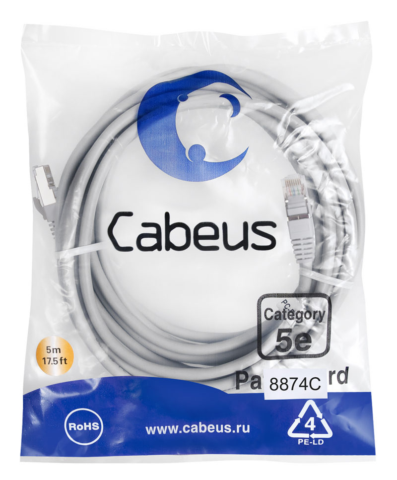 Cabeus.PC-FTP-RJ45-Cat.5e-15m-LSZH.Патч-корд F/UTP
