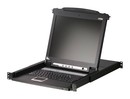 ATEN Переключатель, электрон., KVM, 1 user PS2/USB/VGA консоль LCD 17" => 8 cpu (PS2/USB/Sun+VGA)/RS232, без модулей, 1600x1200 60Hz (40м), 1U 19", исп.спец.модули и UTP, OSD, каскад 256