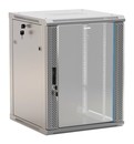 Hyperline Шкаф настенный 19-дюймовый (19"), 12U, 650x600х450мм, стеклянная дверь с перфорацией по бокам, ручка с замком, цвет серый (RAL 7035) (разобранный)