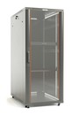 Hyperline Шкаф напольный 19-дюймовый, 42U, 2055x600х600 мм (ВхШхГ), передняя стеклянная дверь со стальными перфорированными боковинами, задняя дверь сплошная, ручка с замком, крыша нового типа, цвет серый (RAL 7035) (разобранный)