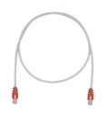PANDUIT Патч-корд TX5e F/UTP, Cat.5e, с модульными разъёмами PAN-PLUG™ на обоих концах, 26 AWG, 0.5 м, серый, с красными колпачками