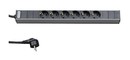 Hyperline Блок розеток для 19" шкафов, горизонтальный, 6 розеток Schuko (16A), 230 В, кабель питания 1.5мм2, длина 2.5 м, с вилкой Schuko, 482.6 мм x 44.4 мм x 44.4 мм (ДхШхВ)
