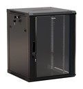 Hyperline Шкаф настенный 19-дюймовый (19"), 22U, 1086x600х600мм, стеклянная дверь с перфорацией по бокам, ручка с замком, цвет черный (RAL 9004) (разобранный)