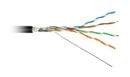 Hyperline (500м) Кабель витая пара, экранир. F/UTP, кат. 5e, 4 пары (24AWG), одножильный (solid), экран - фольга, внешний, PE, -40°C–+60°C, черный-гарантия: 15 лет компонентная