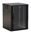 Hyperline Шкаф настенный 19-дюймовый (19"), 12U, 650x600х450мм, стеклянная дверь с перфорацией по бокам, ручка с замком, цвет черный (RAL 9004) (разобранный)