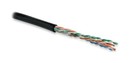 Hyperline (100 м) Кабель витая пара, неэкранированный U/UTP, категория 5e, 4 пары (24 AWG), одножильный(solid), внешний, PE, -40°C - +60°C, черный - гарантия: 15 лет компонентная