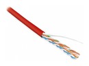 Hyperline (305 м) Кабель витая пара, неэкранированная U/UTP, категория 5e, 4 пары (24 AWG), одножильный (solid), PVC, -20°C – +75°C, красный - гарантия: 15 лет компонентная, 25 лет системная